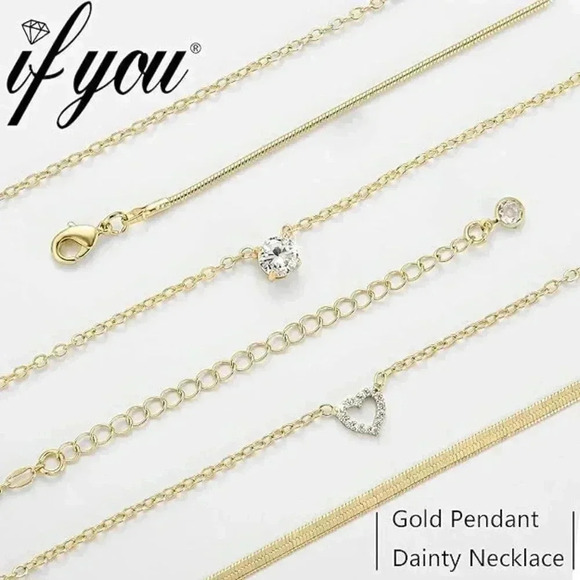iF YOU 6 Pcs Gold Chokers Necklace Set for Women, 14k Gold Plated CZ Pendant - Picture 5 of 5